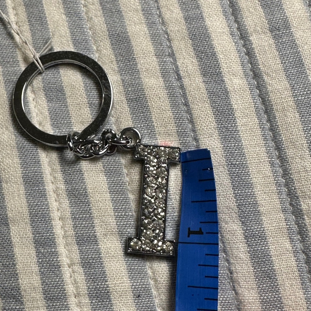 Silver Tone Rhinestone Initial Letter I Keychain Bag Charm Personalized Sparkly - Picture 4 of 4